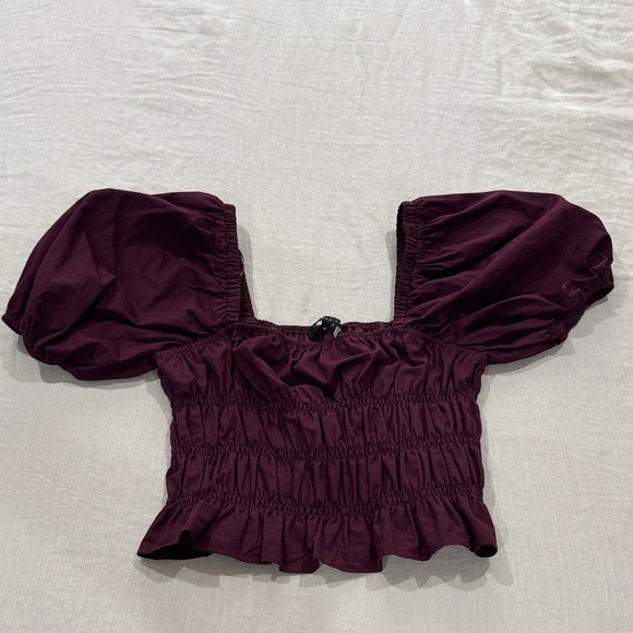 Endless Rose Deep Purple Puff Sleeve Blouse - Picture 1 of 5